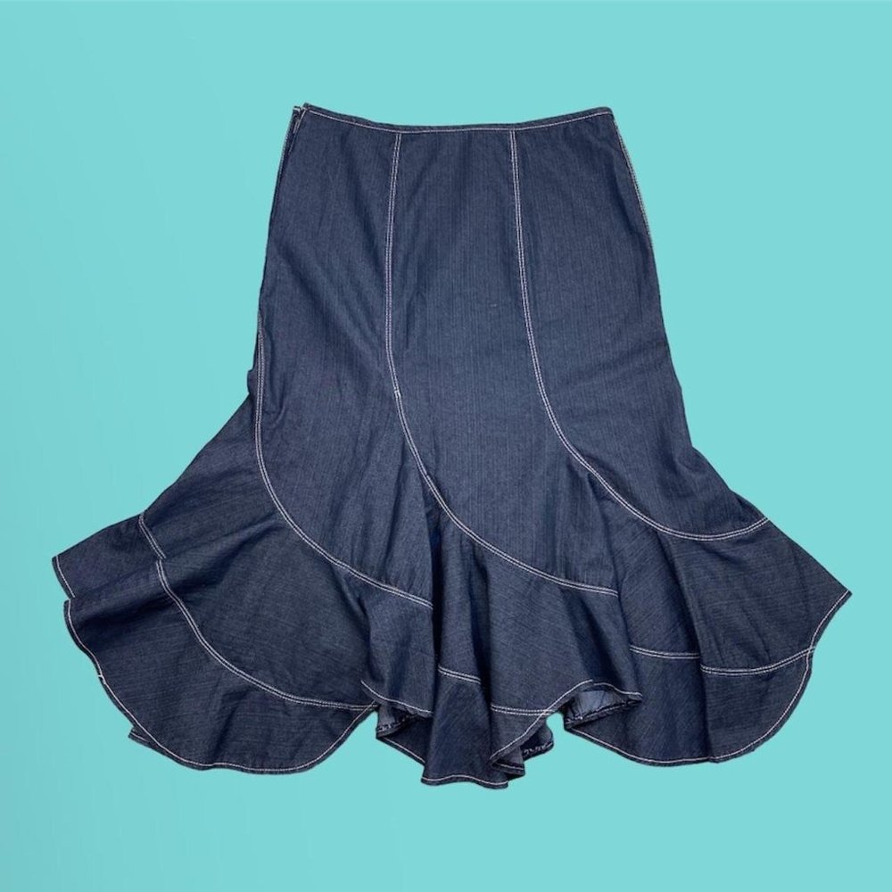 Vintage Denim Ruffle Maxi Skirt